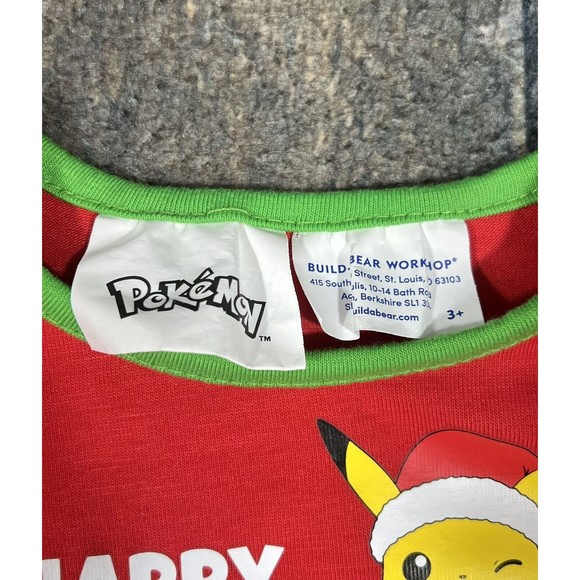 Build A Bear Workshop Stuffed Animal T Shirt! Happy Holidays Pikachu Pokémon Red - Picture 4 of 8